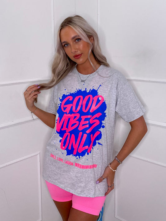 Good Vibes Print T-Shirt - Grey