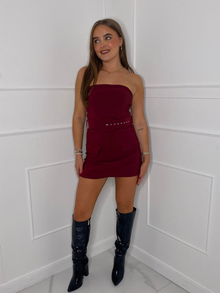 Belted Cargo Style Playsuit - Wine