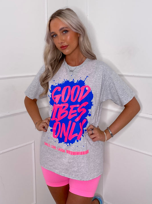 Good Vibes Print T-Shirt - Grey