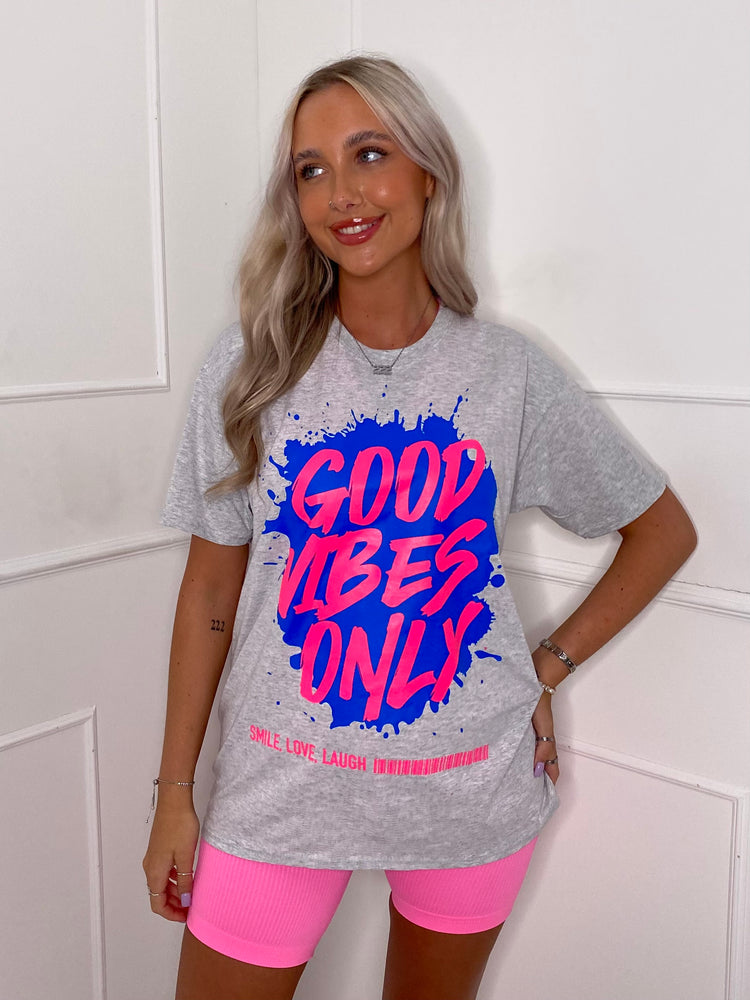 Good Vibes Print T-Shirt - Grey