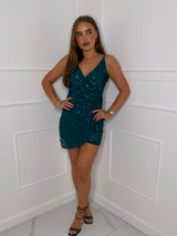 Wrap Front Sequin Dress - Green