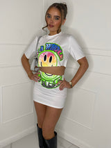 Smiley Printed T-Shirt Co-Ord - White