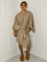 Drape Knot Detail Poncho - Cream
