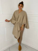 Drape Knot Detail Poncho - Cream