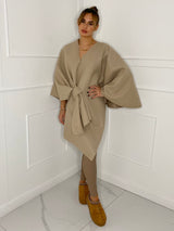 Drape Knot Detail Poncho - Cream