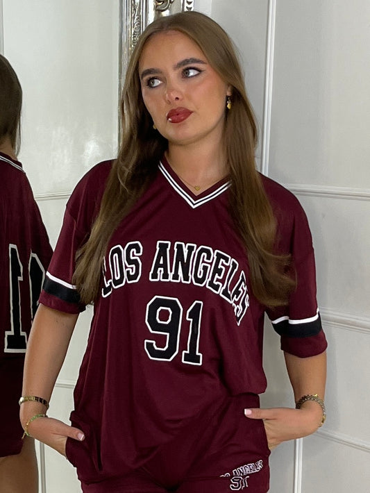 Los Angeles 91 Varsity Tee - Wine