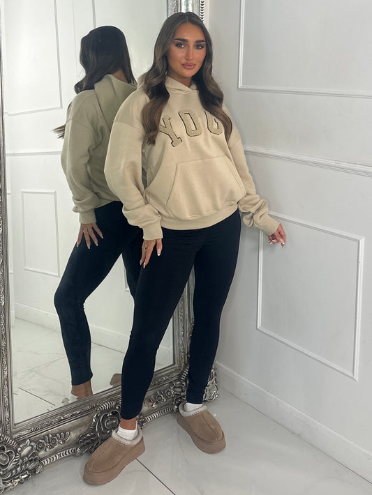 YOGA Textured Slogan Hoodie - Beige