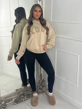 YOGA Textured Slogan Hoodie - Beige