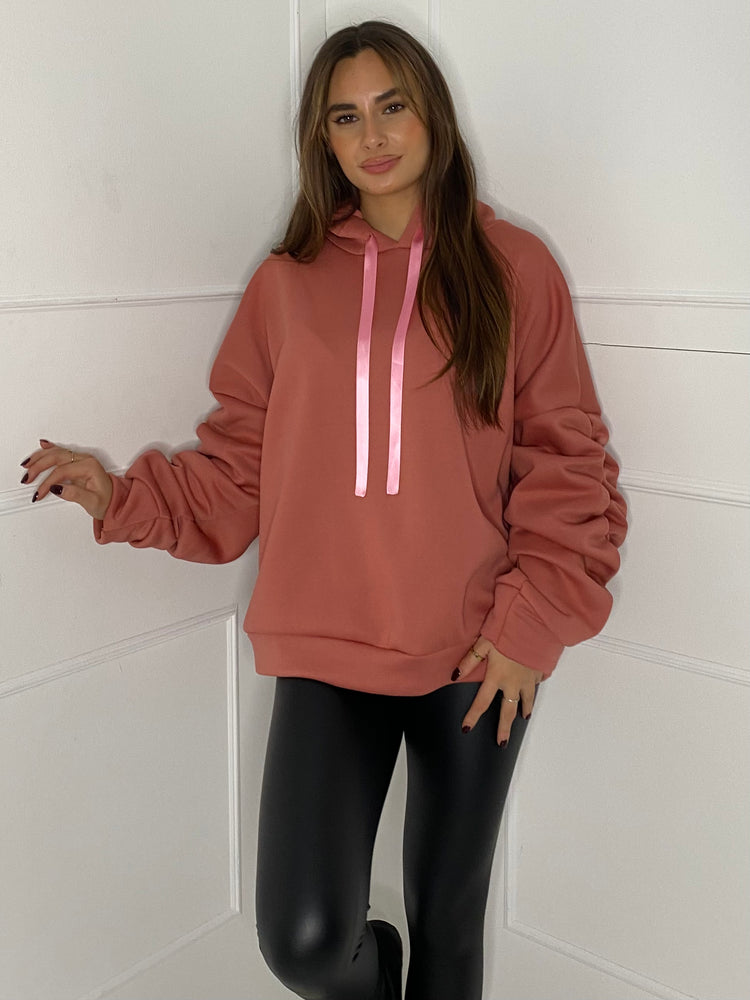 Ribbon Detail Hoodie - Pink