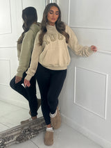 YOGA Textured Slogan Hoodie - Beige