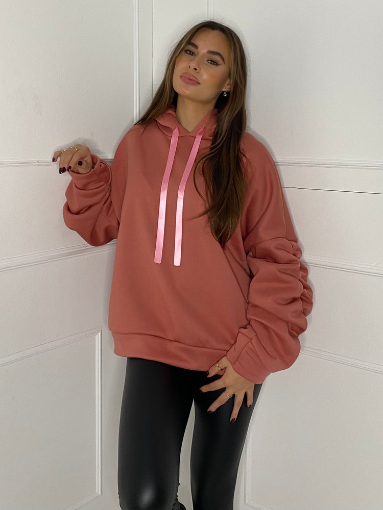 Ribbon Detail Hoodie - Pink