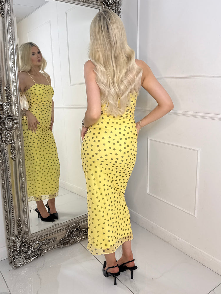 Polka Dot Midi Dress - Yellow/Black