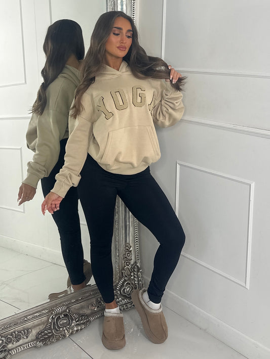 YOGA Textured Slogan Hoodie - Beige