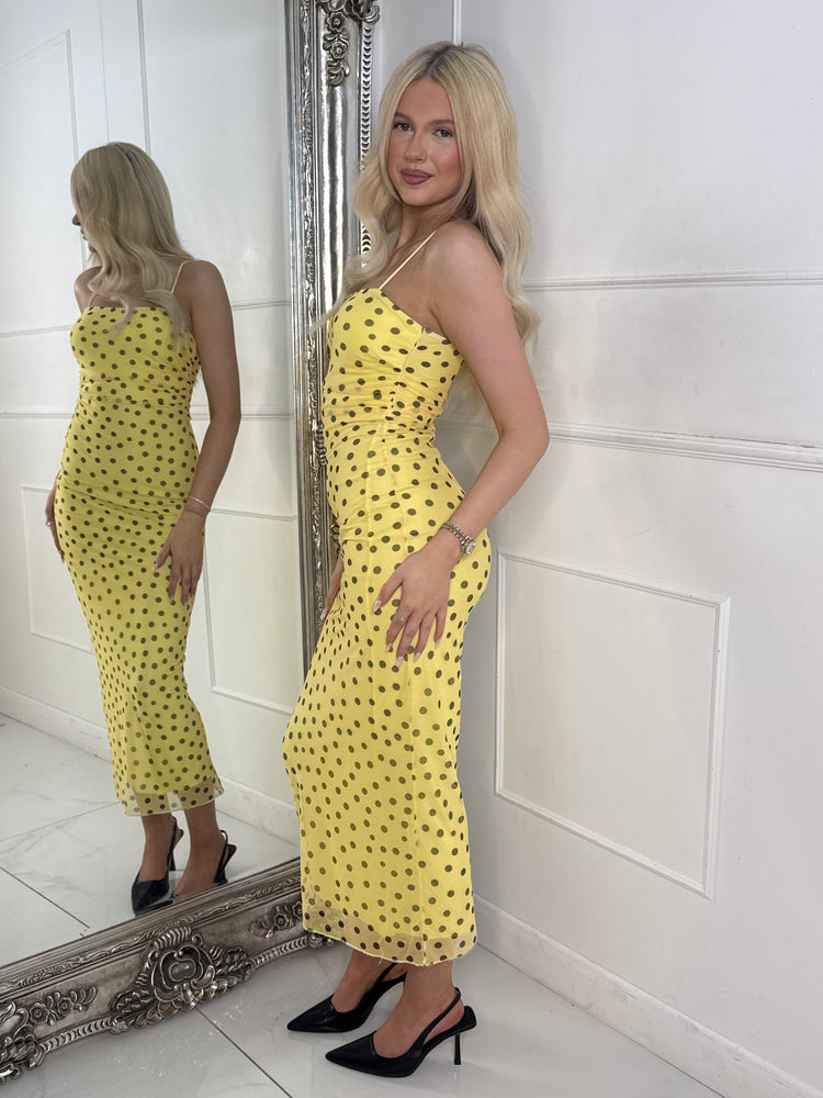 Polka Dot Midi Dress - Yellow/Black