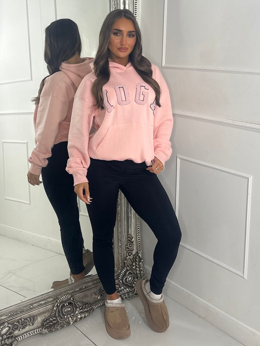 YOGA Textured Slogan Hoodie - Peach