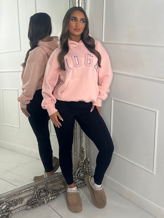 YOGA Textured Slogan Hoodie - Peach