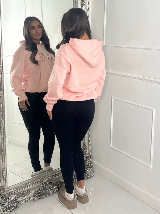 YOGA Textured Slogan Hoodie - Peach