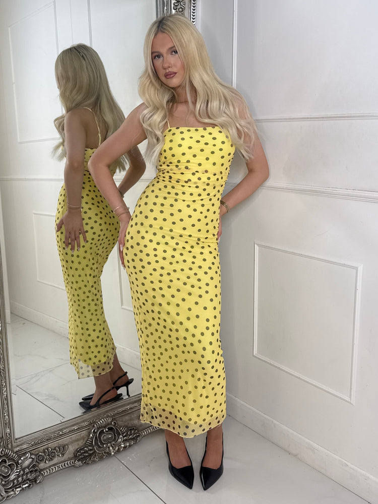 Polka Dot Midi Dress - Yellow/Black