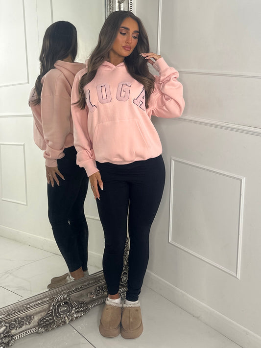 YOGA Textured Slogan Hoodie - Peach