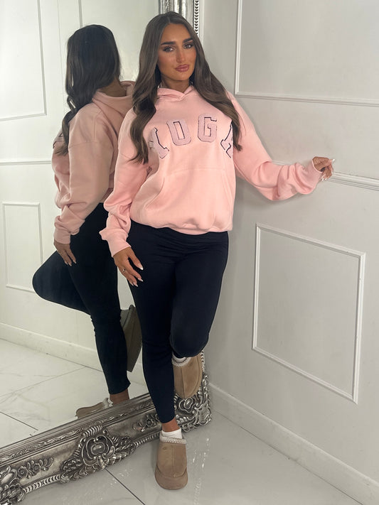 YOGA Textured Slogan Hoodie - Peach