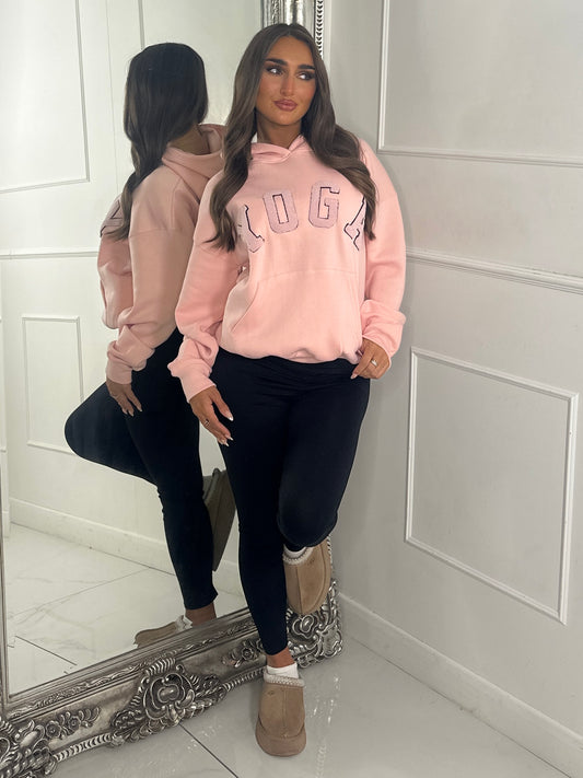 YOGA Textured Slogan Hoodie - Peach