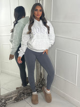 YOGA Textured Slogan Hoodie - Bleach Grey