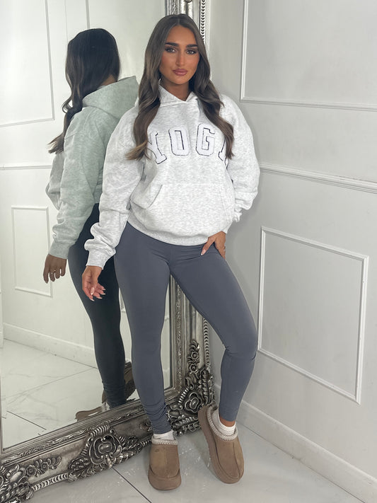 YOGA Textured Slogan Hoodie - Bleach Grey