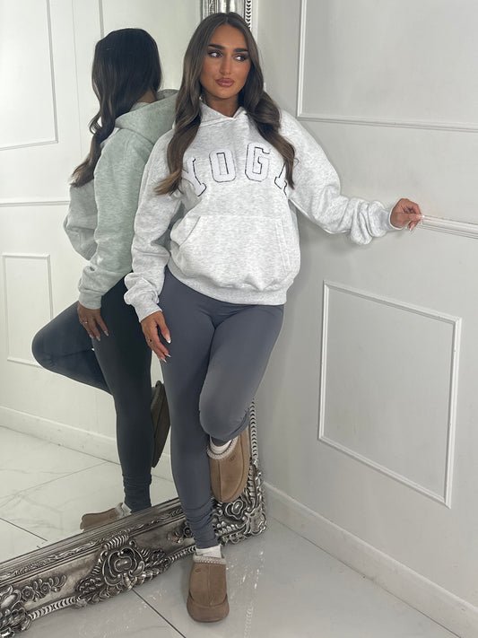 YOGA Textured Slogan Hoodie - Bleach Grey