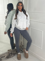 YOGA Textured Slogan Hoodie - Bleach Grey