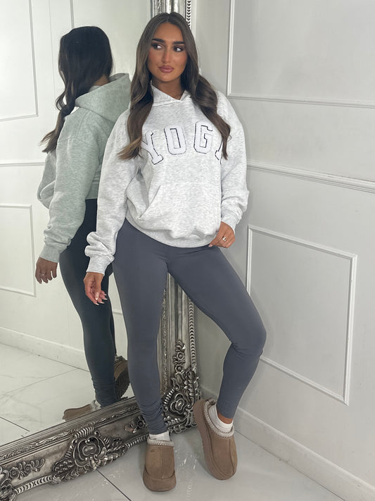 YOGA Textured Slogan Hoodie - Bleach Grey