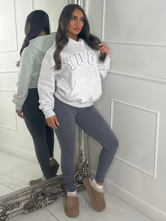 YOGA Textured Slogan Hoodie - Bleach Grey