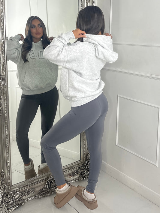 YOGA Textured Slogan Hoodie - Bleach Grey