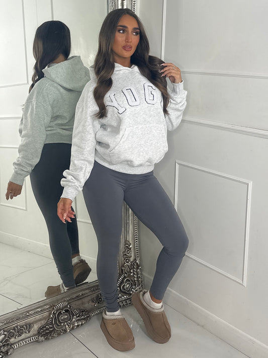 YOGA Textured Slogan Hoodie - Bleach Grey