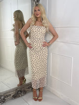 Polka Dot Midi Dress - Beige/Black