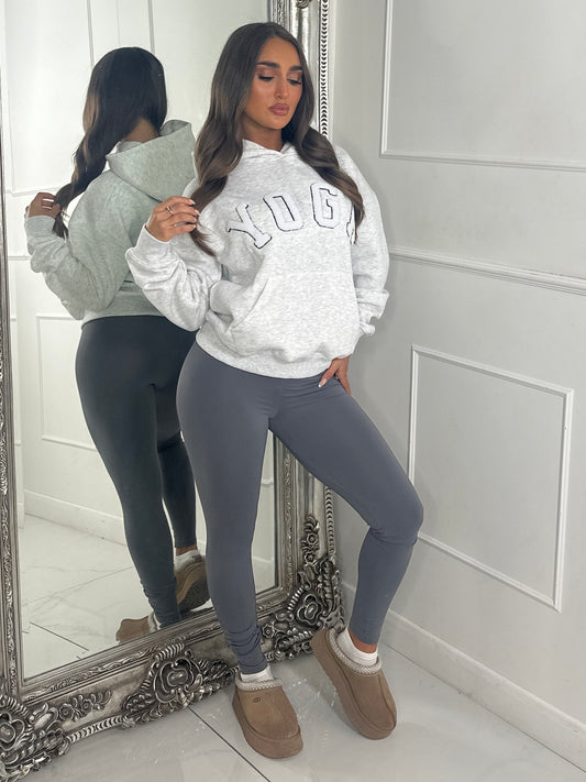 YOGA Textured Slogan Hoodie - Bleach Grey