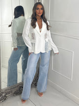 Lace Contrast Detail Blazer - White