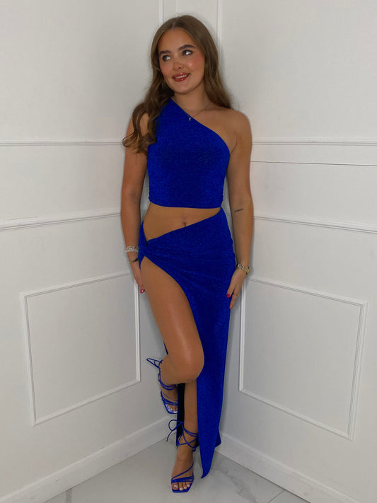 Shimmer Maxi Skirt Co-Ord - Royal Blue