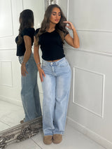 V Neck Short Sleeve Soft Touch Crop Top - Black