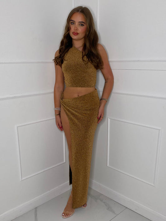 Shimmer Maxi Skirt Co-Ord - Gold