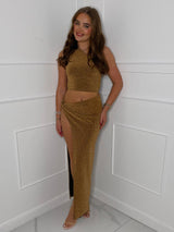 Shimmer Maxi Skirt Co-Ord - Gold