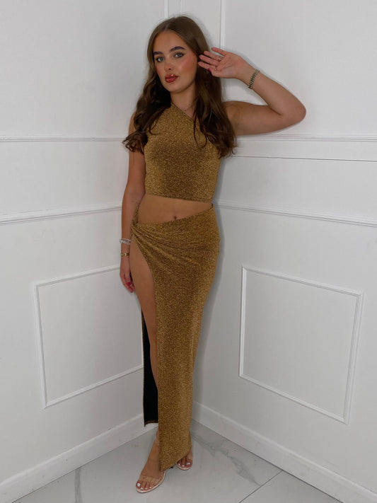 Shimmer Maxi Skirt Co-Ord - Gold