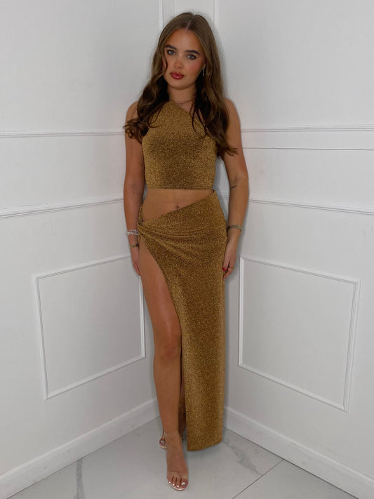 Shimmer Maxi Skirt Co-Ord - Gold