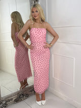 Polka Dot Midi Dress - Pink/Wine