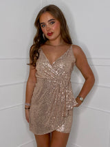 Wrap Front Sequin Dress - Rose Gold