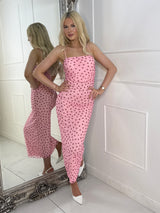 Polka Dot Midi Dress - Pink/Wine