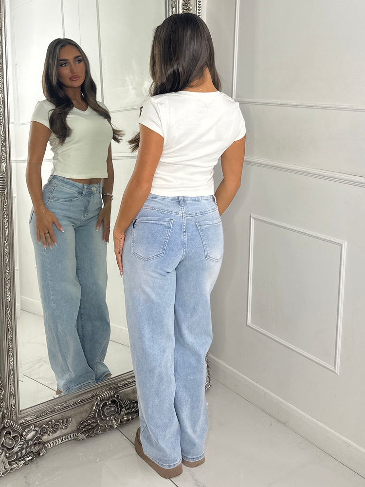 V Neck Short Sleeve Soft Touch Crop Top - White