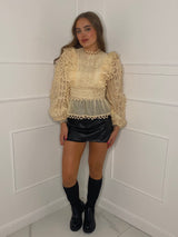 Lace Detail Frill Top - Beige
