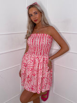 Ruffle Printed Dress - Cerise Pink