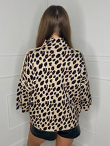 High Neck Boxy Jumper - Leopard Print