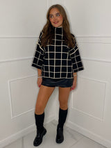 High Neck Boxy Jumper - Black Check